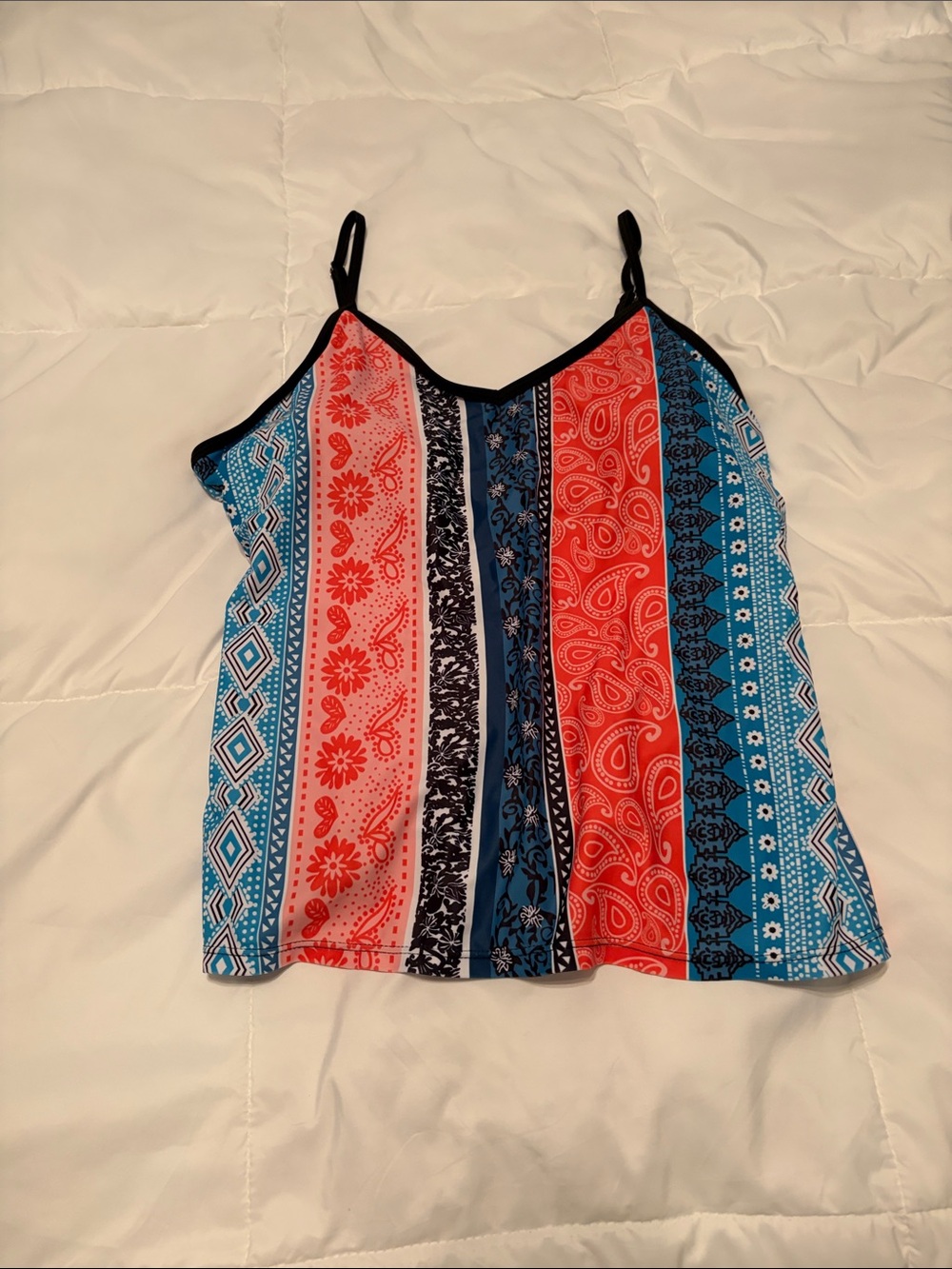 Striped Paisley Print V-Neck Cami swim Tankini top